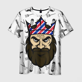 Мужская футболка 3D с принтом БАРБЕРКИНГ в Рязани, 100% полиэфир | прямой крой, круглый вырез горловины, длина до линии бедер | barber | барбер | барберкинг | барбершоп | борода | король | корона
