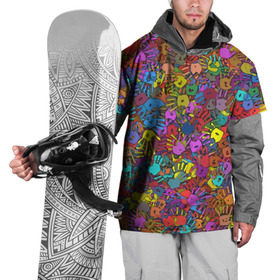 Накидка на куртку 3D с принтом Разноцветные отпечатки рук в Рязани, 100% полиэстер |  | клякса | краски | ладонь | пятна | рука | холи | цвет | цветные