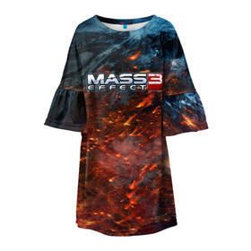 Детское платье 3D с принтом Mass Effect в Рязани, 100% полиэстер | прямой силуэт, чуть расширенный к низу. Круглая горловина, на рукавах — воланы | n7 | shepard | галактика | жнец | космос | масс | нормандия | планета | шепард | эффект
