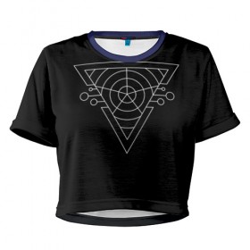 Женская футболка 3D укороченная с принтом Темный треугольник в Рязани, 100% полиэстер | круглая горловина, длина футболки до линии талии, рукава с отворотами | 