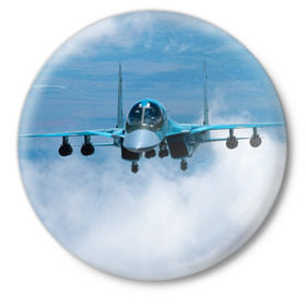 Значок с принтом Су 34 в Рязани,  металл | круглая форма, металлическая застежка в виде булавки | самолет