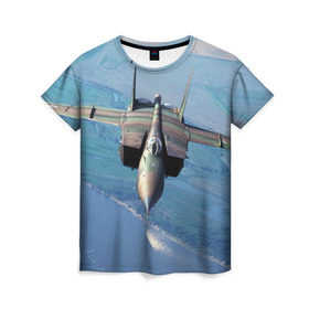 Женская футболка 3D с принтом МиГ-31 в Рязани, 100% полиэфир ( синтетическое хлопкоподобное полотно) | прямой крой, круглый вырез горловины, длина до линии бедер | самолет