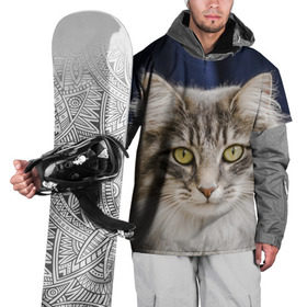 Накидка на куртку 3D с принтом Серый кот в Рязани, 100% полиэстер |  | грустный | добрый | животное | киса | киска кися | кот | котенок | котэ | кошка | красивый | лапа | лапка | ласковый | милый | моська | мурлыка | прикольный | смешной | унылый | усатый | шерсть
