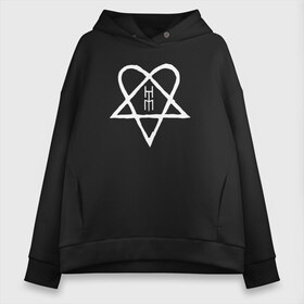 Женское худи Oversize хлопок с принтом HIM Heartagram (белая) в Рязани, френч-терри — 70% хлопок, 30% полиэстер. Мягкий теплый начес внутри —100% хлопок | боковые карманы, эластичные манжеты и нижняя кромка, капюшон на магнитной кнопке | heartagram | him | love metal | ville valo | вилле вало | хим