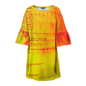 Детское платье 3D с принтом Компьютерный код в Рязани, 100% полиэстер | прямой силуэт, чуть расширенный к низу. Круглая горловина, на рукавах — воланы | желтый | кибер | код | оранжевый | прога
