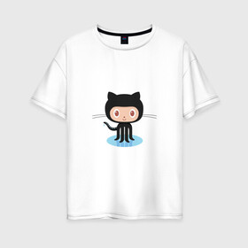 Женская футболка хлопок Oversize с принтом github cat в Рязани, 100% хлопок | свободный крой, круглый ворот, спущенный рукав, длина до линии бедер
 | cat | github