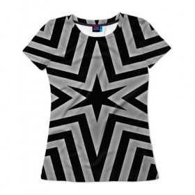 Женская футболка 3D с принтом Звезда в Рязани, 100% полиэфир ( синтетическое хлопкоподобное полотно) | прямой крой, круглый вырез горловины, длина до линии бедер | 3d | black | абстракция | другие | линии | полосы | прикольные | текстуры | цветные | черно белый