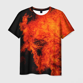 Мужская футболка 3D с принтом Огонь в Рязани, 100% полиэфир | прямой крой, круглый вырез горловины, длина до линии бедер | оранжевый | плямя | черный | яркий