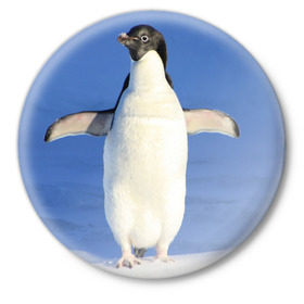 Значок с принтом Пингвин в Рязани,  металл | круглая форма, металлическая застежка в виде булавки | айсберг | антарктида | антарктика | арктика | буревестник | глупый | императорский | клюв | королевский | крылья | ласты | лёд | линукс | океан | пилигрим | полюс | птица | север | снег | умка | фрак