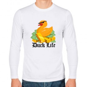 Мужской лонгслив хлопок с принтом Duck Life в Рязани, 100% хлопок |  | duck | ducklife | life | thuglife | утка | уточка