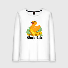 Женский лонгслив хлопок с принтом Duck Life в Рязани, 100% хлопок |  | duck | ducklife | life | thuglife | утка | уточка