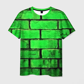 Мужская футболка 3D с принтом Зелёные кирпичики в Рязани, 100% полиэфир | прямой крой, круглый вырез горловины, длина до линии бедер | Тематика изображения на принте: 3d | зелёные кирпичики | камень | краска | текстуры