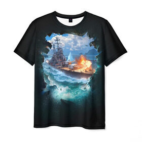 Мужская футболка 3D с принтом Корабль в Рязани, 100% полиэфир | прямой крой, круглый вырез горловины, длина до линии бедер | 9 мая | вмф | вмф россии | военно морской флот | день победы | корабль | море | россия