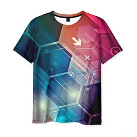Мужская футболка 3D с принтом Hi-tech в Рязани, 100% полиэфир | прямой крой, круглый вырез горловины, длина до линии бедер | html | коды | нано | программный код | синий | хайтек