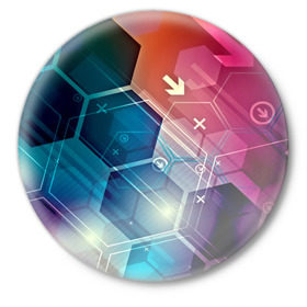 Значок с принтом Hi-tech в Рязани,  металл | круглая форма, металлическая застежка в виде булавки | html | коды | нано | программный код | синий | хайтек