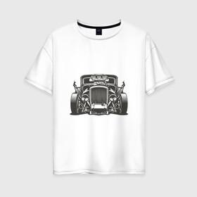 Женская футболка хлопок Oversize с принтом Hot Rod в Рязани, 100% хлопок | свободный крой, круглый ворот, спущенный рукав, длина до линии бедер
 | авто | автомобиль | классика | машина | огонь | пламя | ретро | род | суперкар | хот