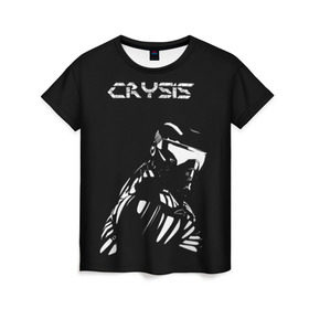 Женская футболка 3D с принтом CRYSIS в Рязани, 100% полиэфир ( синтетическое хлопкоподобное полотно) | прямой крой, круглый вырез горловины, длина до линии бедер | crysis | другие | игра | крайзис | кризис | надпись | прикольные | пророк | черно белый