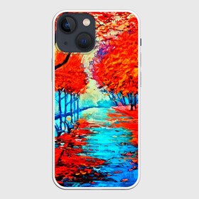 Чехол для iPhone 13 mini с принтом Autumn в Рязани,  |  | 3d | вода | деревья | другие | желтый | живопись | картинка | краски | листья | осень | пейзаж | прикольные | природа | река | рисунок | яркие