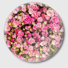 Значок с принтом Розовый рай в Рязани,  металл | круглая форма, металлическая застежка в виде булавки | бутон | лепестки | роза | розовый | розочка | цветок | цветы