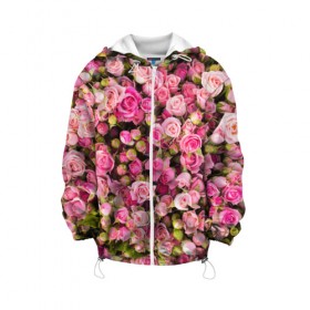 Детская куртка 3D с принтом Розовый рай в Рязани, 100% полиэстер | застежка — молния, подол и капюшон оформлены резинкой с фиксаторами, по бокам — два кармана без застежек, один потайной карман на груди, плотность верхнего слоя — 90 г/м2; плотность флисового подклада — 260 г/м2 | бутон | лепестки | роза | розовый | розочка | цветок | цветы