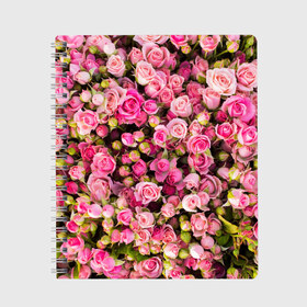 Тетрадь с принтом Розовый рай в Рязани, 100% бумага | 48 листов, плотность листов — 60 г/м2, плотность картонной обложки — 250 г/м2. Листы скреплены сбоку удобной пружинной спиралью. Уголки страниц и обложки скругленные. Цвет линий — светло-серый
 | бутон | лепестки | роза | розовый | розочка | цветок | цветы