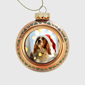 Стеклянный ёлочный шар с принтом Рождество в Рязани, Стекло | Диаметр: 80 мм | Тематика изображения на принте: dog | кавалер кинг чарльз спаниель | новый год | пес | рождество | собака