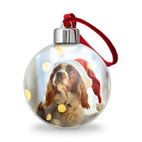 Ёлочный шар с принтом Рождество в Рязани, Пластик | Диаметр: 77 мм | dog | кавалер кинг чарльз спаниель | новый год | пес | рождество | собака