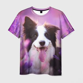 Мужская футболка 3D с принтом Happy в Рязани, 100% полиэфир | прямой крой, круглый вырез горловины, длина до линии бедер | dog | бордер колли | пес | собака