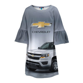 Детское платье 3D с принтом Chevrolet пикап в Рязани, 100% полиэстер | прямой силуэт, чуть расширенный к низу. Круглая горловина, на рукавах — воланы | Тематика изображения на принте: chevrolet |  логотип | авто | автомобиль | иномарка | красивая | крутая | марка | марка красивая | машина | прикольная | сша | тачила | тачка | шевроле | эмблема