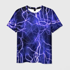 Мужская футболка 3D с принтом Молнии в Рязани, 100% полиэфир | прямой крой, круглый вырез горловины, длина до линии бедер | ток | фиолетовый | электричество