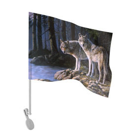 Флаг для автомобиля с принтом Волки, картина маслом в Рязани, 100% полиэстер | Размер: 30*21 см | аука | бирюк | волк | волчара | волчица | волчок | глаза | животное | животные | зверь | зеленые | койот | лес | млекопитающее | природа | санитар леса | серый | уши | фауна | хищник | черный | шакал