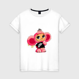Женская футболка хлопок с принтом Чебурашка в Рязани, 100% хлопок | прямой крой, круглый вырез горловины, длина до линии бедер, слегка спущенное плечо | тату | хиппи | эмо