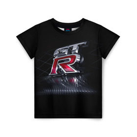 Детская футболка 3D с принтом Nissan Gtr в Рязани, 100% гипоаллергенный полиэфир | прямой крой, круглый вырез горловины, длина до линии бедер, чуть спущенное плечо, ткань немного тянется | brand | car | japan | logo | nissan gtr | автомобиль | логотип | марка | япония