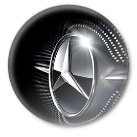 Значок с принтом Mercedes-Benz в Рязани,  металл | круглая форма, металлическая застежка в виде булавки | car | germany | logo | make | mercedes benz | автомобиль | германия | логотип | марка | мерседес бенц