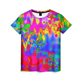 Женская футболка 3D с принтом Разноцвет в Рязани, 100% полиэфир ( синтетическое хлопкоподобное полотно) | прямой крой, круглый вырез горловины, длина до линии бедер | 