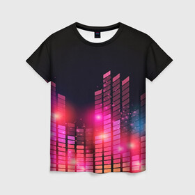 Женская футболка 3D с принтом Equalizer light в Рязани, 100% полиэфир ( синтетическое хлопкоподобное полотно) | прямой крой, круглый вырез горловины, длина до линии бедер | color | colour | glim | glow | light | lights | shine | world