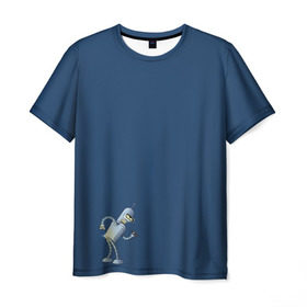 Мужская футболка 3D с принтом bender F в Рязани, 100% полиэфир | прямой крой, круглый вырез горловины, длина до линии бедер | bender | futurama | planet express | бендер | блестящий | робот | футурама