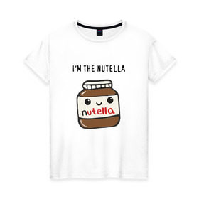 Женская футболка хлопок с принтом Нутелла в Рязани, 100% хлопок | прямой крой, круглый вырез горловины, длина до линии бедер, слегка спущенное плечо | девушка | жена | любовь | нутелла | пара | сердце | шоколадка