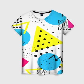 Женская футболка 3D с принтом Стильная геометрия в Рязани, 100% полиэфир ( синтетическое хлопкоподобное полотно) | прямой крой, круглый вырез горловины, длина до линии бедер | 3d | geometry | pop art | triangle | абстракция | другие | поп арт | яркие