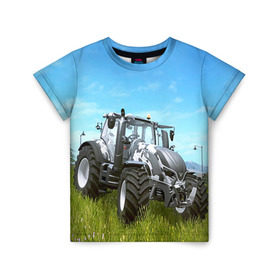 Детская футболка 3D с принтом Farming simulator 1 в Рязани, 100% гипоаллергенный полиэфир | прямой крой, круглый вырез горловины, длина до линии бедер, чуть спущенное плечо, ткань немного тянется | Тематика изображения на принте: farming | simulator | трактор | фермер