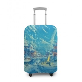 Чехол для чемодана 3D с принтом Зимний городок в Рязани, 86% полиэфир, 14% спандекс | двустороннее нанесение принта, прорези для ручек и колес | ночь | пейзаж | снег