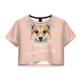 Женская футболка 3D укороченная с принтом Корги в Рязани, 100% полиэстер | круглая горловина, длина футболки до линии талии, рукава с отворотами | Тематика изображения на принте: вельш корги | как в рекламе | коржик | пемброк | собака | щенок