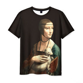 Мужская футболка 3D с принтом Дама с горностаем в Рязани, 100% полиэфир | прямой крой, круглый вырез горловины, длина до линии бедер | возрождение | горностаем | горностай | да винчи | дама | искусство | ласка | леонардо | о.м.с.к. | портрет