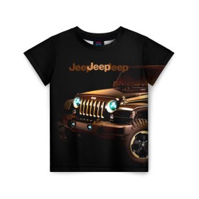 Детская футболка 3D с принтом Jeep в Рязани, 100% гипоаллергенный полиэфир | прямой крой, круглый вырез горловины, длина до линии бедер, чуть спущенное плечо, ткань немного тянется | brand | car | chrysler | jeep | logo | usa | автомобиль | джип | крайслер | логотип | марка | сша