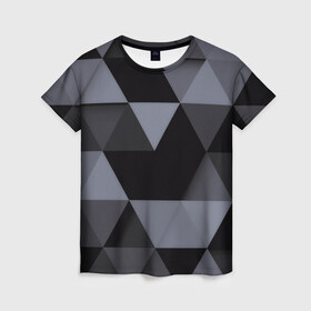 Женская футболка 3D с принтом Геометрия в Рязани, 100% полиэфир ( синтетическое хлопкоподобное полотно) | прямой крой, круглый вырез горловины, длина до линии бедер | 3d | abstract | gray | lowpoly | polygon | triangle | абстракция | геометрия | полигоны | треугольники
