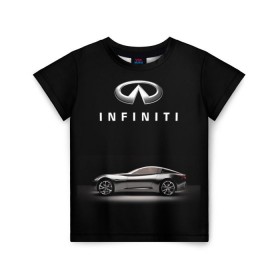 Детская футболка 3D с принтом Infiniti в Рязани, 100% гипоаллергенный полиэфир | прямой крой, круглый вырез горловины, длина до линии бедер, чуть спущенное плечо, ткань немного тянется | Тематика изображения на принте: авто | инфинити | марка | машина