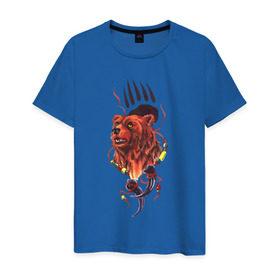Мужская футболка хлопок с принтом Медведь Тотем в Рязани, 100% хлопок | прямой крой, круглый вырез горловины, длина до линии бедер, слегка спущенное плечо. | бусы | индейский | след | тотемное животное