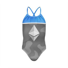 Детский купальник 3D с принтом Black Milk Ethereum - Эфириум в Рязани, Полиэстер 85%, Спандекс 15% | Слитный крой, подклад по переду изделия, узкие бретели | black milk | ethereum | etherium | litecoin | крипта | крипто | криптовалюта | лайткоин | майнер | майнинг | эфир