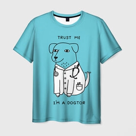 Мужская футболка 3D с принтом Trust me в Рязани, 100% полиэфир | прямой крой, круглый вырез горловины, длина до линии бедер | Тематика изображения на принте: doctor | dogtor | trust me | верь мне | врач | доктор | медик | медицина | собака