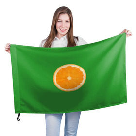 Флаг 3D с принтом Низкополигональный апельсин в Рязани, 100% полиэстер | плотность ткани — 95 г/м2, размер — 67 х 109 см. Принт наносится с одной стороны | lowpoly | polygonal | апельсин | зеленый | оранджевый | полигон | полигональный | полигоны | яркий